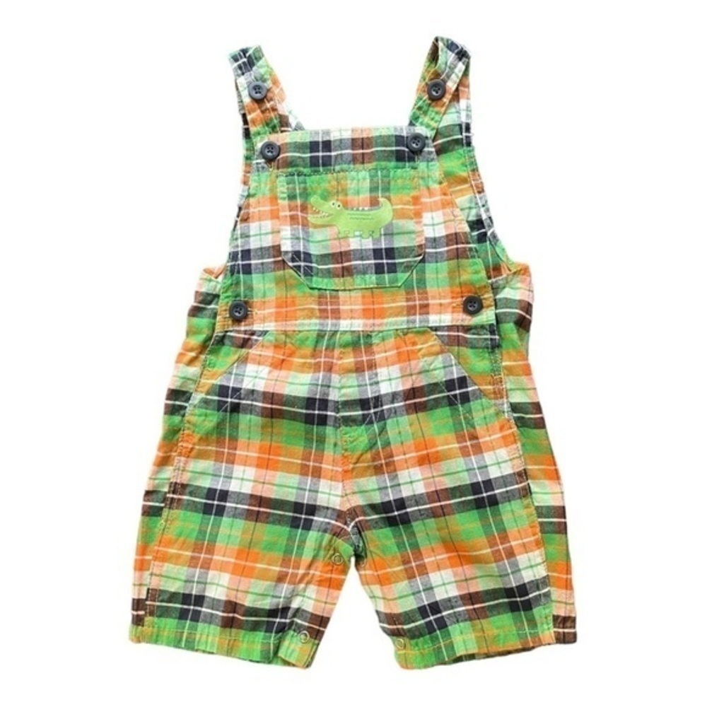 Swiggies plaid overall embroidered alligator snaps/buttons Boys 18 Months